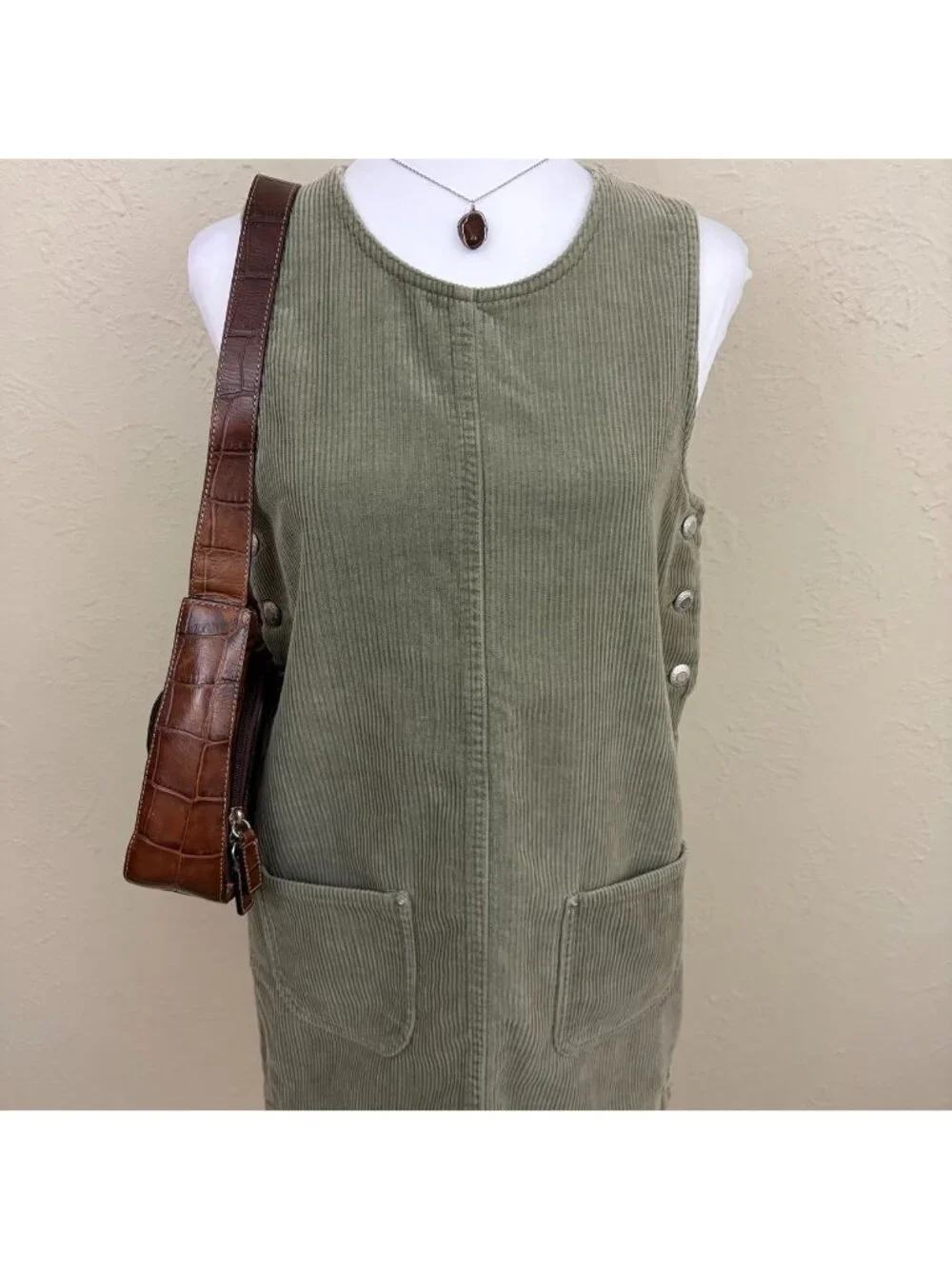 90s grayish green corduroy youth girls mini dress